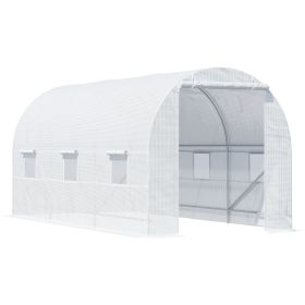 15x7x7 High Tunnel Greenhouse, with 6 Roll-up Windows & Roll Up Door, 140 GSM PE Cover, Steel Frame, for Planting, Garden, White