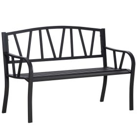Ergonomic Metal Garden Loveseat - 2-Seater Decorative Outdoor Patio Bench with Backrest and Armrests