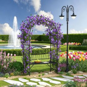 Black Metal Trellis Arbor Arch with Garden Bench for Patio Decor 2-Person Outdoor Seating Grow Grapes Vines Climbing Plants 484 Lbs Capacity