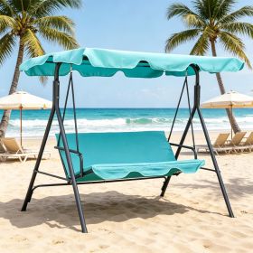 3-Seat Outdoor Patio Swing Chair Green Steel Frame with Removable Cushion Adjustable Tilt Canopy for Garden Poolside Balcony Backyard