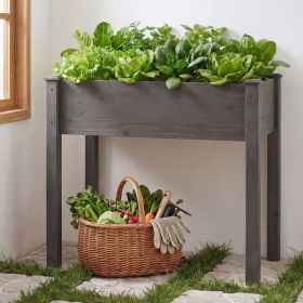 Raised Garden Bed Cedar Planter with Non Woven Liner, Bottom Drainage, 30 Inch Height, 34 x 18 x 30 in Sizes for Outdoor Plants, Gray