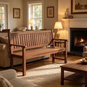 Large 3-Seater Outdoor Wooden Garden Bench 59 Inch with Backrest for Patio Furniture