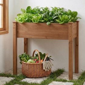 Raised Garden Bed Cedar Planter with Non Woven Liner, Bottom Drainage, 30 Inch Height, 34 x 18 x 30 in Sizes for Outdoor Plants, Brown