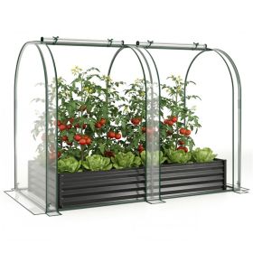 3-in-1 Raised Garden Bed with Greenhouse Cover 130 Gal Galvanized Metal Planter Box - Black