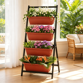 4-Tier Vertical Raised Garden Bed with Drainage Holes And 4 Containers for Easy Gardening Organization