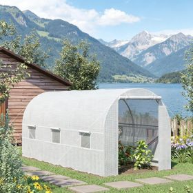 Large 15' X 7' X 7' Walk-In Tunnel Greenhouse Kit with 6 Roll-up Windows & Roll up Door Steel Frame White for Garden Hot House