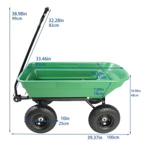 Folding car Poly Garden dump truck with steel frame, 10 inches. Pneumatic tire, 300 lb capacity body 55L Green