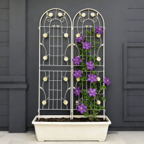 2 Pack Metal Garden Trellis 71" x 19.7" Rustproof Trellis for Climbing Plants Outdoor Flower Support Cream White