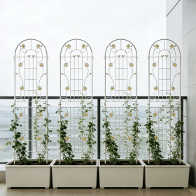 4 Pack Metal Garden Trellis 86.7" x 19.7" Rustproof Trellis for Climbing Plants Outdoor Flower Support Cream White