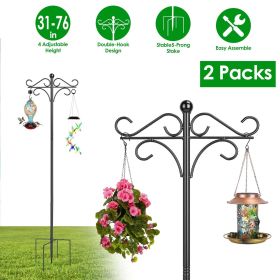 2 Packs Heavy Duty Double Shepherds Hook Bird Feeder Pole Garden Hanging Holder with 4 Adjustable Height 5 Prong Base for Bird Feeder Garden Plan (size: 92in)