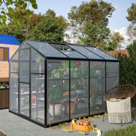 6x8 FT Greenhouse for Outdoors, Polycarbonate Greenhouse with Quick Setup Structure and Roof Vent (Color: as Pic)